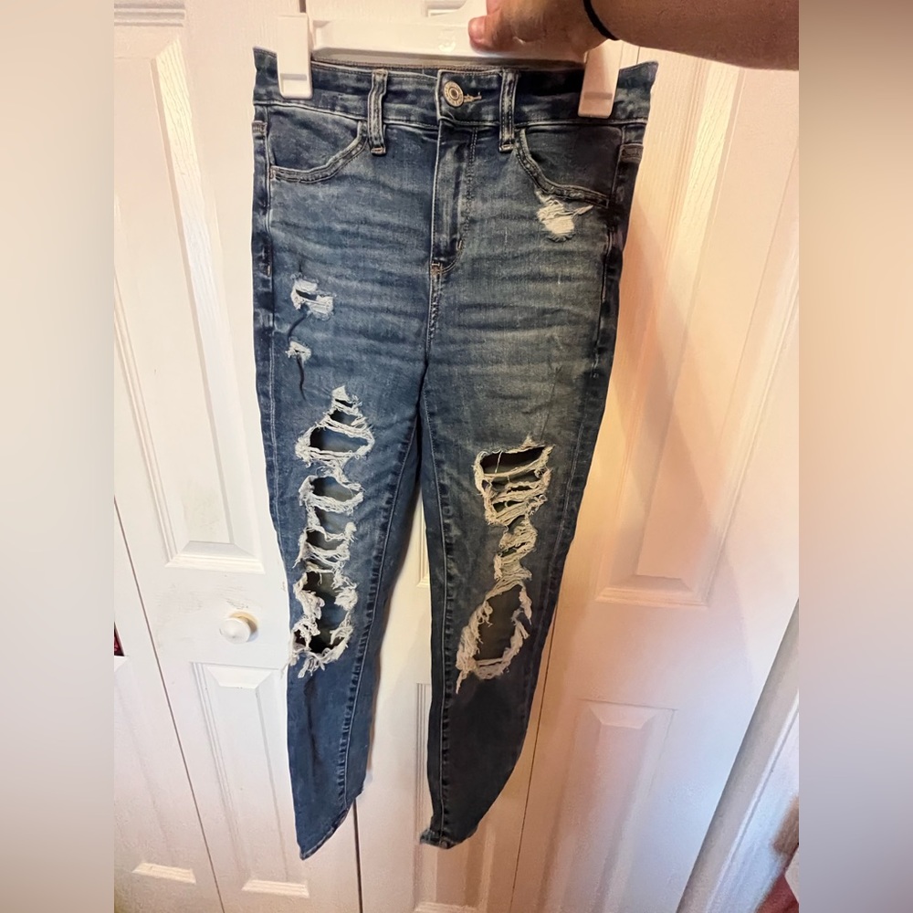 American Eagle Blue Medium Wash Ripped Jeans